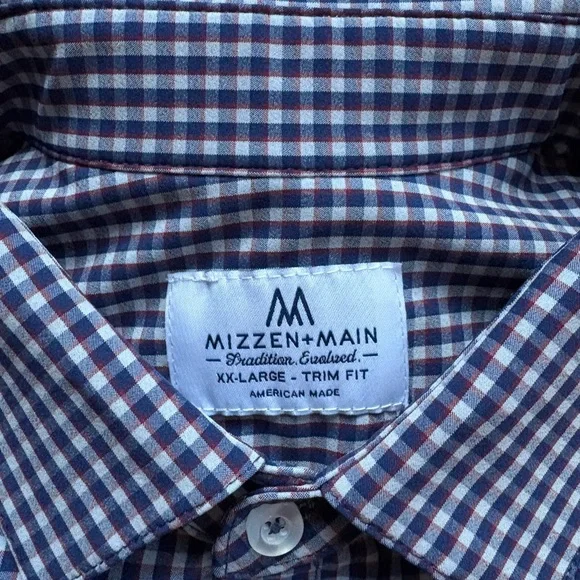 Mizzen+Main Men’s Long Sleeve Performance Shirt Tailored 2XL Blue White Plaid - Picture 2 of 3